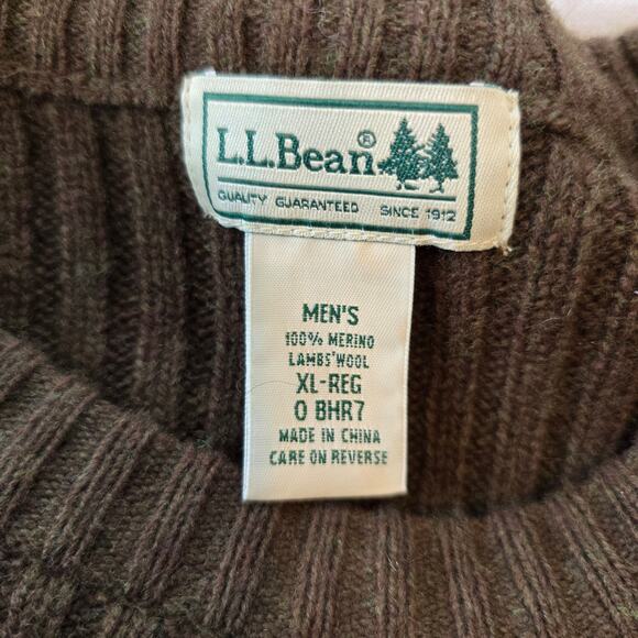 L.L.Bean Commando Sweater Mens XL Deep Woods Green Merino Wool Crewneck Casual - Picture 3 of 8